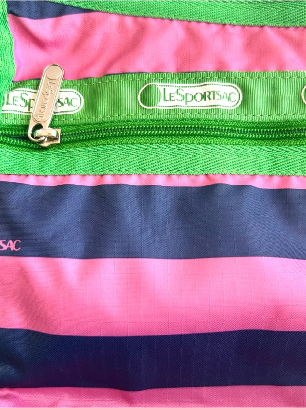 LeSportsac Green Crossbody with Pink and Navy Stripes - Picture 6 of 12